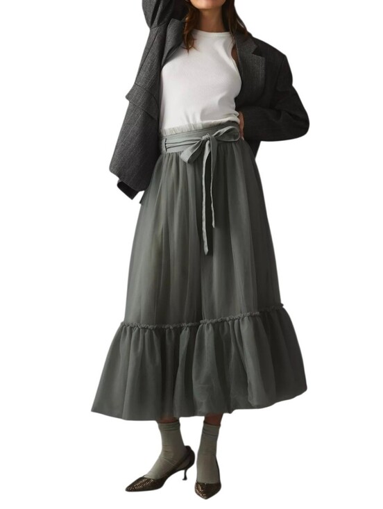 Anthropologie Dresses & Skirts - Anthropologie Pilcro Tulle Skirt ruffled hem waist tie  Size Small